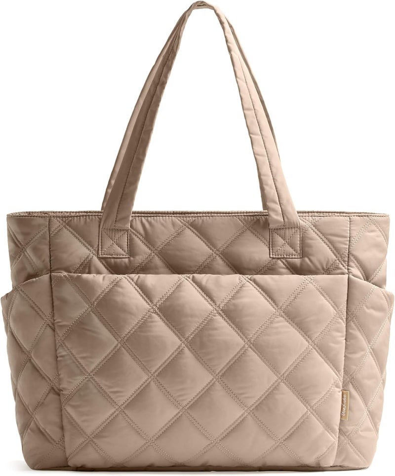 Uselike Tote Bag for Women, Lightweight Puffer Tote Work Bags with Compartments for Travel, Quilted Shoulder Bag with Zipper - Image 1